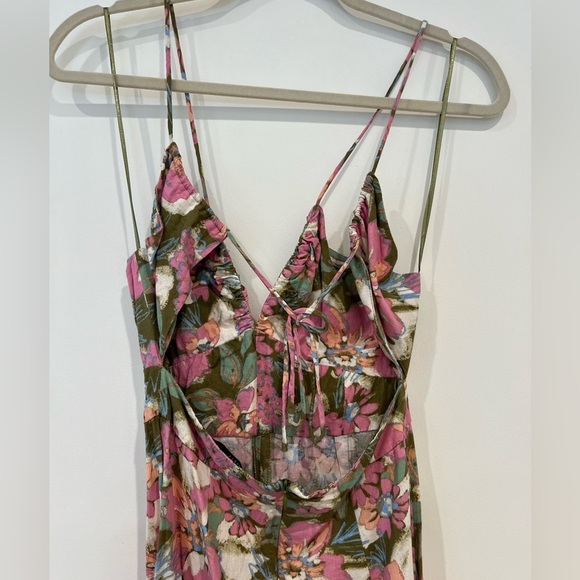 Zara pink and green floral dress with front slit and cutout back size S - Picture 7 of 8
